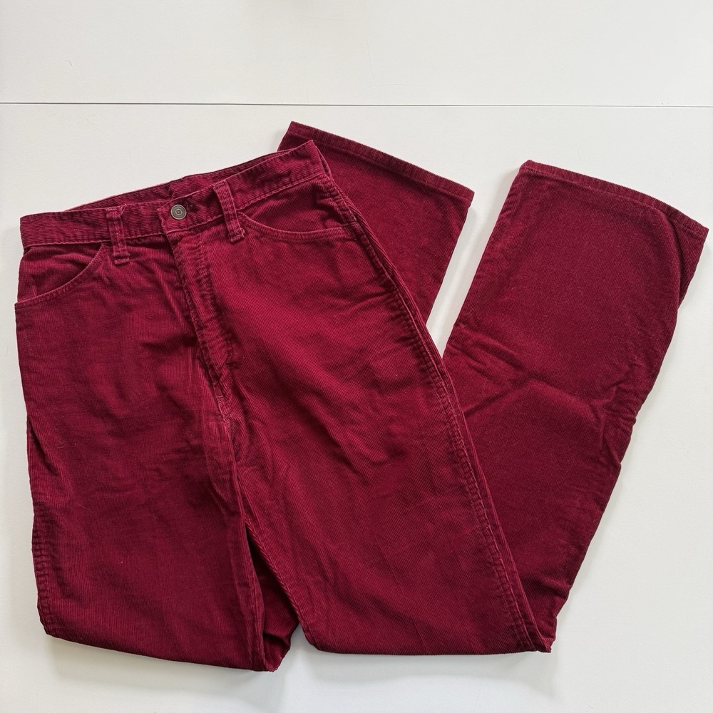 Vintage Funny Girls Corduroy Pants Burgundy Red 1970s Straight Leg Cords Size 6
